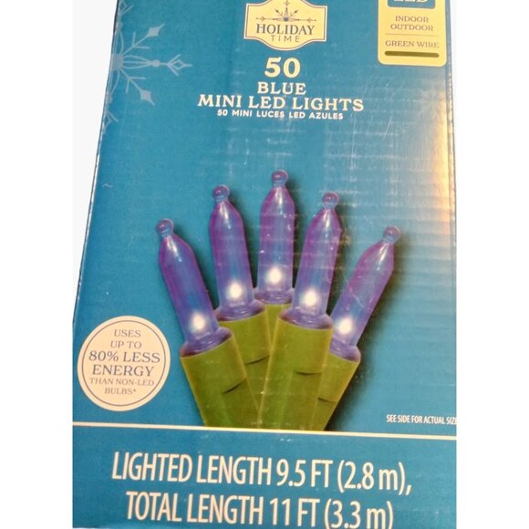 Holiday Time Blue Lights indoor Outdoor 50 ct Wedding Patio Christmas 9 Ft LED - Picture 2 of 6